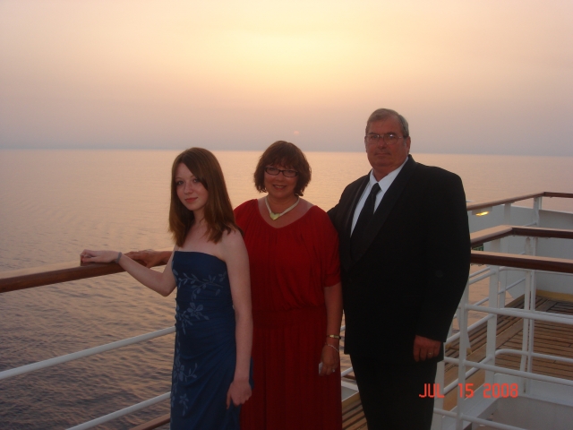 Husband Joe, stepdaughter Kayti, and I on our cruise off the coast of Greece, 2008.  Jacqueline(Haase) Russo